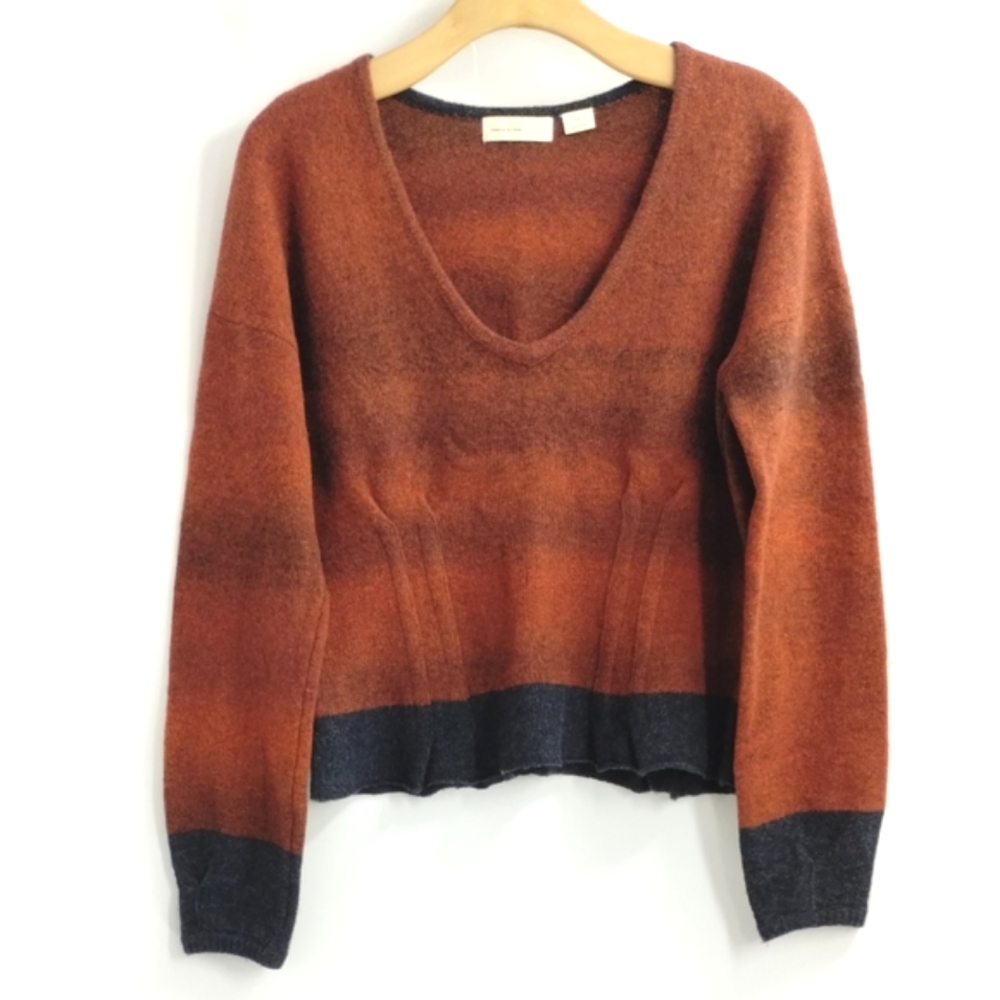 Anthropologie Orange and Black V-Neck Sweater